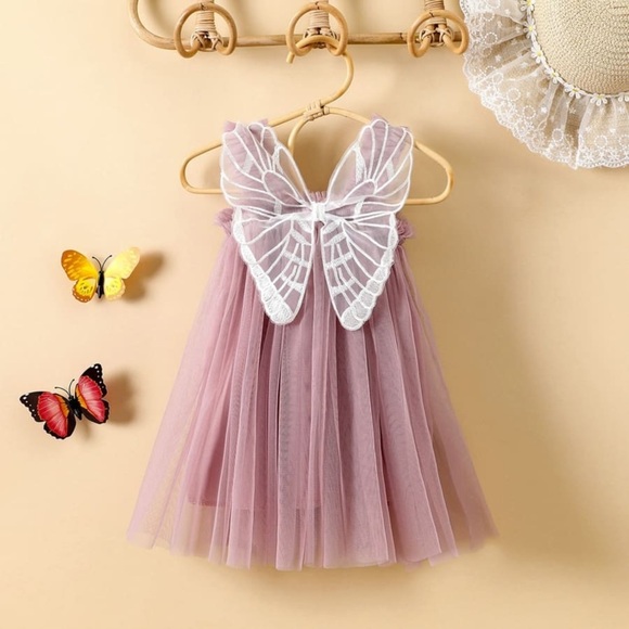 Butterfly wings tulle fairy dress plum lavender garden baby girl embroidered - Picture 1 of 6